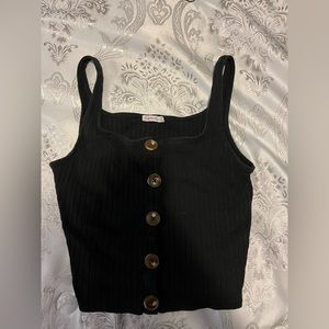 Womens S Black Button Crop Top